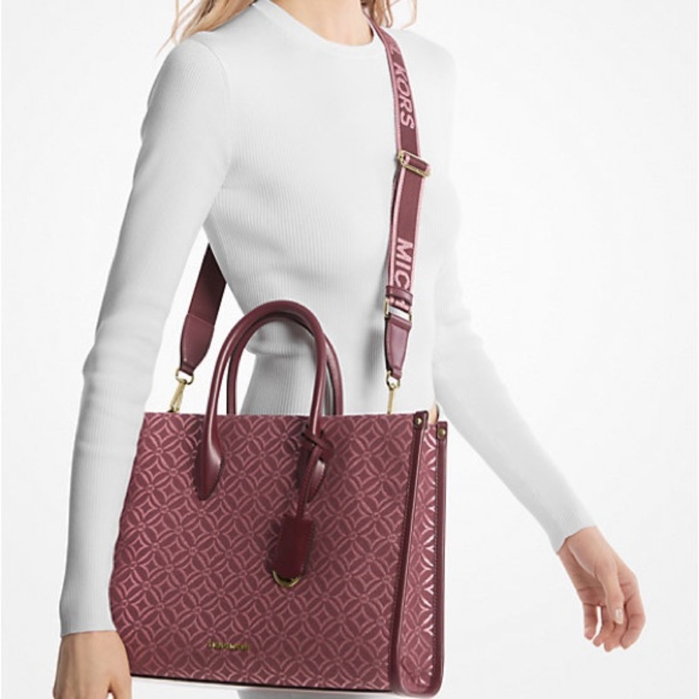 NWT MICHAEL KORS Mirella Large Metallic Logo Jacquard Tote With Matching Wallet - Picture 5 of 15